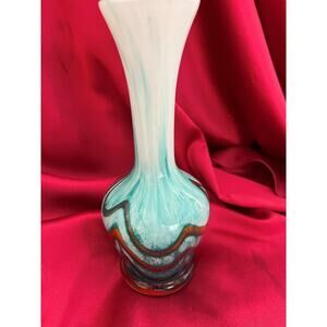 Murano Style Blue/Brown/Red Glass Bud Vase 8"
